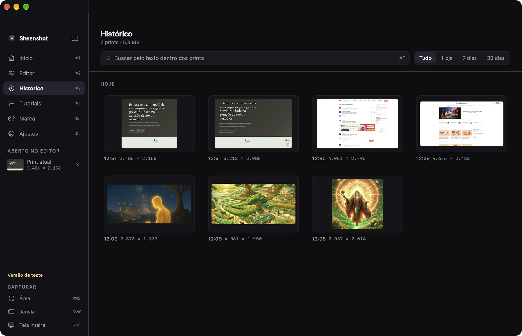 History with screenshots grouped by day and text search